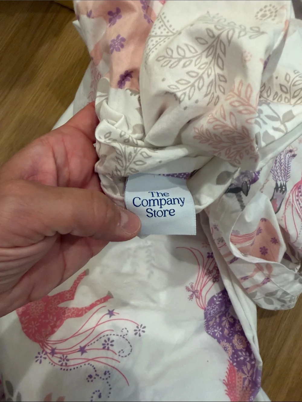 The Company Store Pink & Purple Unicorn Duvet Cover and fitted sheet